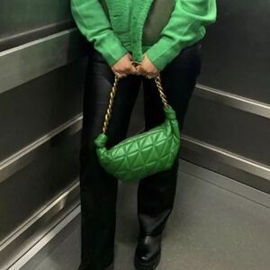 Green ZARA QUITTED LEATHER MINI BAG